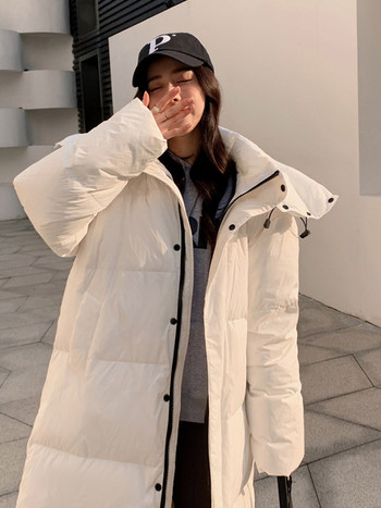 2023 Дълга пухена парка Снежно палто Дамско корейско модно удебелено зимно свободно яке с качулка Дамско ветроустойчиво топло връхно облекло