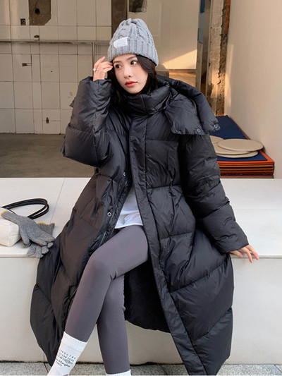 2023 Parka lungă din puf, haină de zăpadă, pentru femei, de modă coreeană, îngroșată, de iarnă, cu glugă, jachetă pufă largi, rezistentă la vânt, îmbrăcăminte caldă