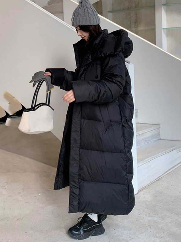 2023 Parka lungă din puf, haină de zăpadă, pentru femei, de modă coreeană, îngroșată, de iarnă, cu glugă, jachetă pufă largi, rezistentă la vânt, îmbrăcăminte caldă