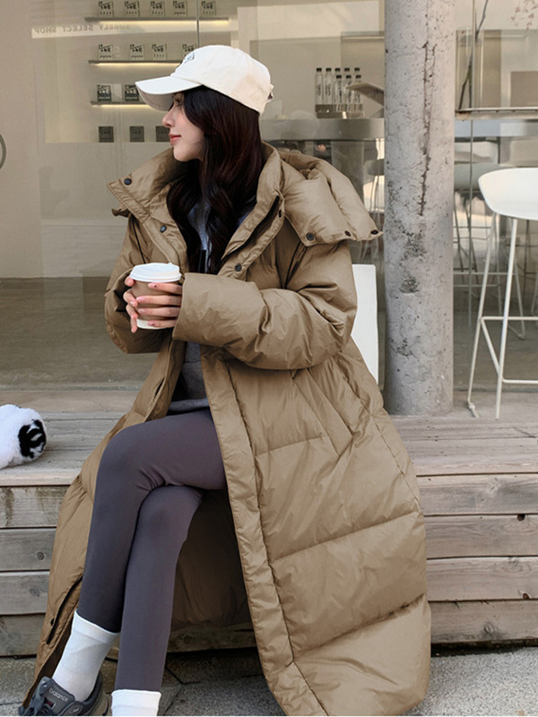 2023 Parka lungă din puf, haină de zăpadă, pentru femei, de modă coreeană, îngroșată, de iarnă, cu glugă, jachetă pufă largi, rezistentă la vânt, îmbrăcăminte caldă