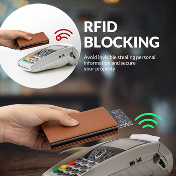 Бизнес Ежедневна кожа RFID блокиране Автоматично изскачащ портфейл Карта Сметка Държач за кредитна карта Двойна идентификация Държач за кредитна карта