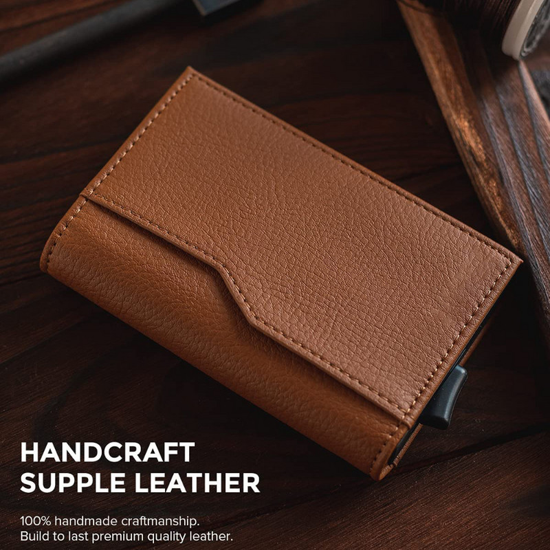 Бизнес Ежедневна кожа RFID блокиране Автоматично изскачащ портфейл Карта Сметка Държач за кредитна карта Двойна идентификация Държач за кредитна карта