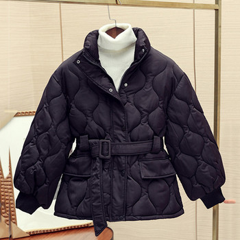 Зимни дамски пухени якета за 2023 г. Ултра леко топло ежедневно палто Дамско пухено яке с колан Голям размер Парка с качулка