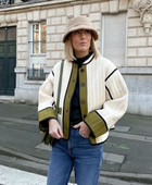 Jachetă cu mânecă lungă cu mozaic de epocă, haină supradimensionată din bumbac căptușită, cardigan de toamnă, îmbrăcăminte de stradă, la modă.