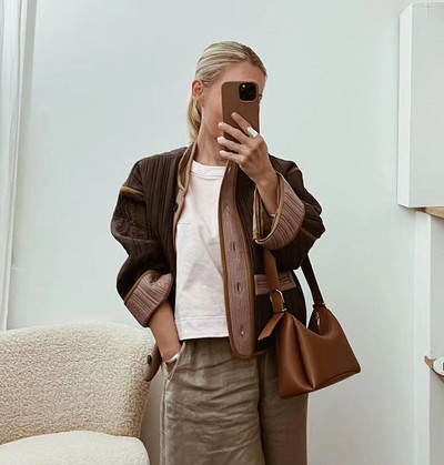 Jachetă cu mânecă lungă cu mozaic de epocă, haină supradimensionată din bumbac căptușită, cardigan de toamnă, îmbrăcăminte de stradă, la modă.