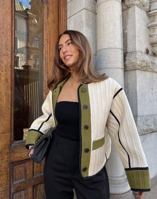 Jachetă cu mânecă lungă cu mozaic de epocă, haină supradimensionată din bumbac căptușită, cardigan de toamnă, îmbrăcăminte de stradă, la modă.