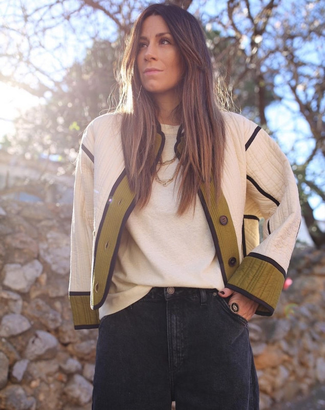 Jachetă cu mânecă lungă cu mozaic de epocă, haină supradimensionată din bumbac căptușită, cardigan de toamnă, îmbrăcăminte de stradă, la modă.