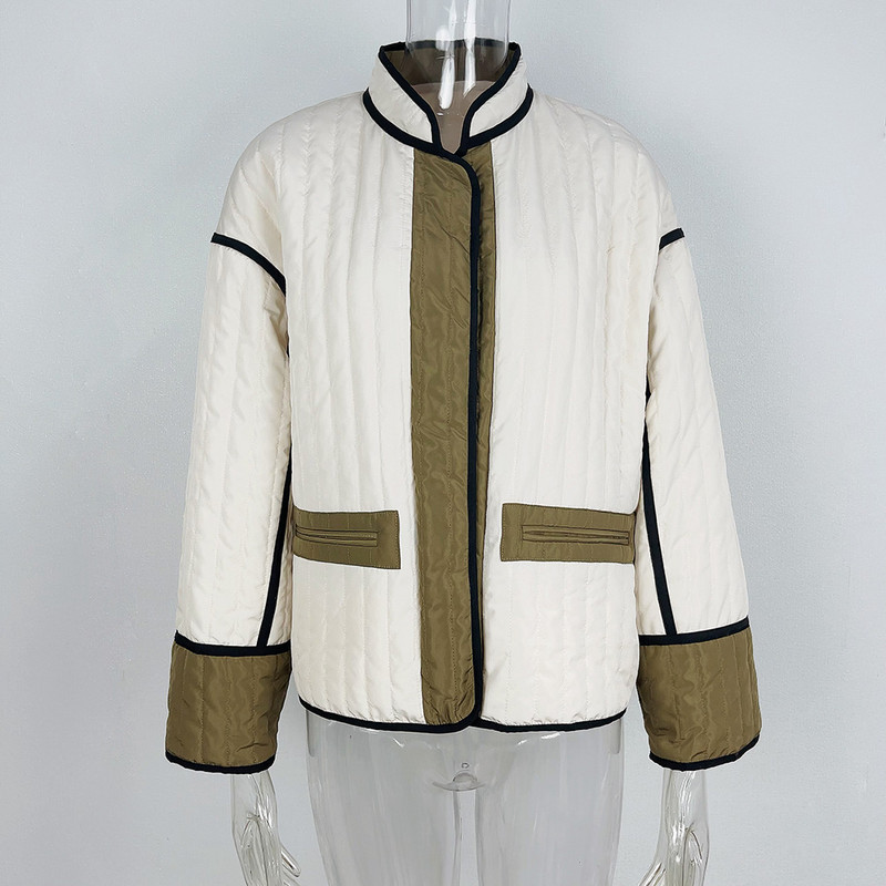 Jachetă cu mânecă lungă cu mozaic de epocă, haină supradimensionată din bumbac căptușită, cardigan de toamnă, îmbrăcăminte de stradă, la modă.