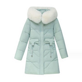 2023 m. medvilnine paminkštinta Parka didelė kailinė apykakle moteriškas madingas storas žieminis gobtuvas laisvas ilgas striukė, moteriškas, atsparus vėjui, šiltas viršutinis drabužis