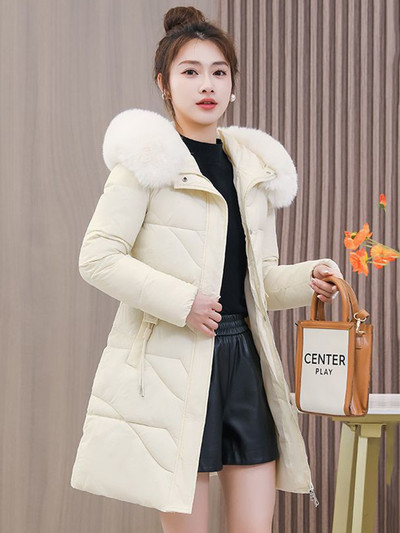 2023 m. medvilnine paminkštinta Parka didelė kailinė apykakle moteriškas madingas storas žieminis gobtuvas laisvas ilgas striukė, moteriškas, atsparus vėjui, šiltas viršutinis drabužis