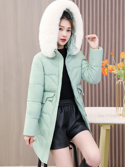 2023 m. medvilnine paminkštinta Parka didelė kailinė apykakle moteriškas madingas storas žieminis gobtuvas laisvas ilgas striukė, moteriškas, atsparus vėjui, šiltas viršutinis drabužis