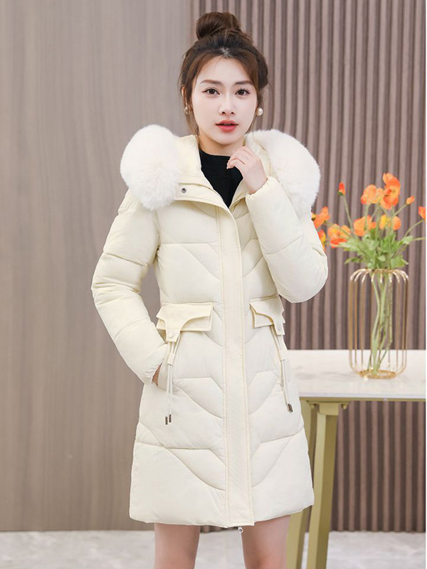 2023 m. medvilnine paminkštinta Parka didelė kailinė apykakle moteriškas madingas storas žieminis gobtuvas laisvas ilgas striukė, moteriškas, atsparus vėjui, šiltas viršutinis drabužis