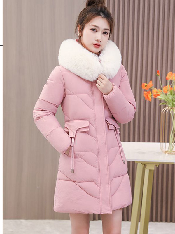 2023 m. medvilnine paminkštinta Parka didelė kailinė apykakle moteriškas madingas storas žieminis gobtuvas laisvas ilgas striukė, moteriškas, atsparus vėjui, šiltas viršutinis drabužis