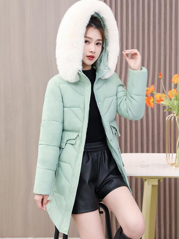 2023 m. medvilnine paminkštinta Parka didelė kailinė apykakle moteriškas madingas storas žieminis gobtuvas laisvas ilgas striukė, moteriškas, atsparus vėjui, šiltas viršutinis drabužis