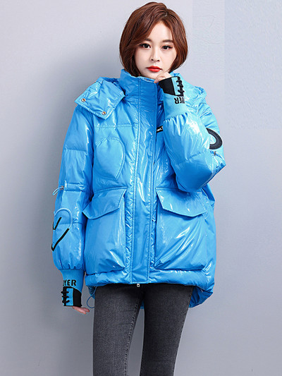 KBAT zimska sjajna jakna s velikim džepom Ženski kaput s kapuljačom Modna deblja široka jakna Ženska topla gornja odjeća otporna na vjetar otporna na kišu