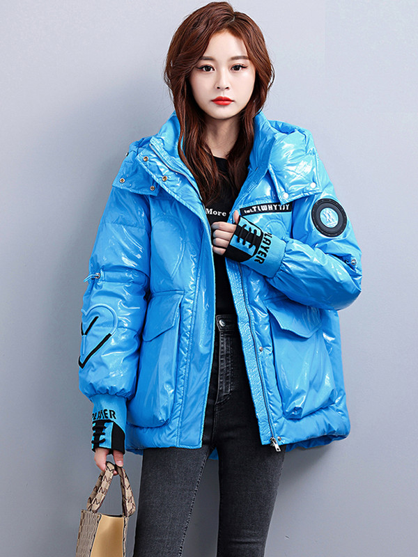 KBAT zimska sjajna jakna s velikim džepom Ženski kaput s kapuljačom Modna deblja široka jakna Ženska topla gornja odjeća otporna na vjetar otporna na kišu