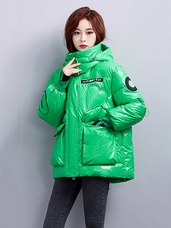 KBAT zimska sjajna jakna s velikim džepom Ženski kaput s kapuljačom Modna deblja široka jakna Ženska topla gornja odjeća otporna na vjetar otporna na kišu