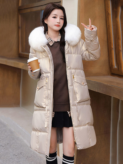 Naujas blizgus parko paltas, moteriškas 2023 m. madingas storas žiemos gobtuvas laisvas ilgas striukė, atsparus vėjui, lietaus šiltas viršutinis drabužis