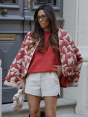 Paltoane scurte din bumbac cu imprimeu cu geometrie de modă pentru femei, iarnă supradimensionată, toamnă, jachete groase, călduroase, îmbrăcăminte exterioară pentru femei.