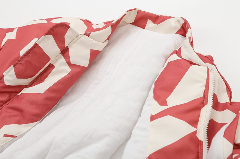 Paltoane scurte din bumbac cu imprimeu cu geometrie de modă pentru femei, iarnă supradimensionată, toamnă, jachete groase, călduroase, îmbrăcăminte exterioară pentru femei.