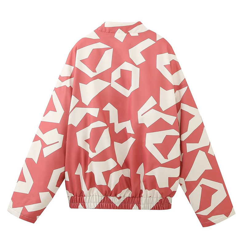 Paltoane scurte din bumbac cu imprimeu cu geometrie de modă pentru femei, iarnă supradimensionată, toamnă, jachete groase, călduroase, îmbrăcăminte exterioară pentru femei.