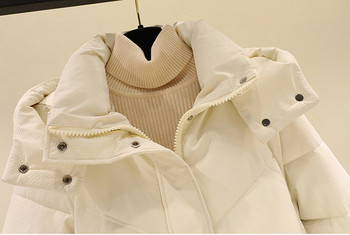 Дамско палто с памучна подплата 2023 г. Модно удебелено зимно дълго яке с качулка Дамско пухено яке Ветроустойчиво топло връхно облекло