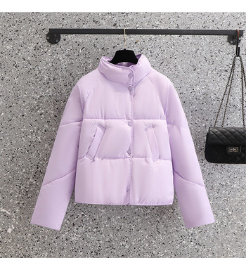 Зимни якета за 2023 г. Дамско свободно палто Парки с памучна подплата Дамско пухено яке с яка и стойка Късо палто Връхни дрехи в бонбонени цветове