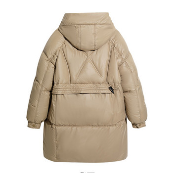 Извънгабаритно палто с лъскава парка Дамско модно удебелено зимно 2023 г. свободно, дълго яке с качулка Дамско ветроустойчиво, дъждоустойчиво топло връхно облекло