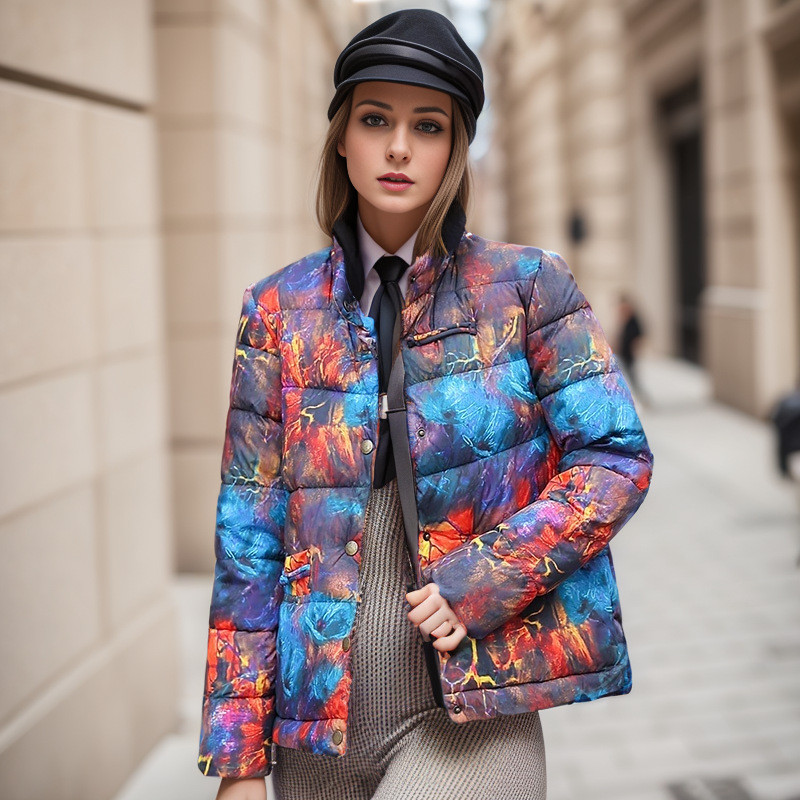 Ženska jakna Nove zimske parke iz 2023. Ženske pamučne jakne s printom i samostojećim ovratnikom Ležerna topla parka Kratki kaput Ženska gornja odjeća