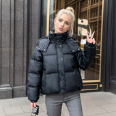 Parka de iarnă Jachetă de damă groasă și caldă la modă pentru femei Mantouri din piele PU neagră femei cu glugă cu fermoar Jachete din piele artificială Topuri