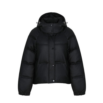 Parka de iarnă Jachetă de damă groasă și caldă la modă pentru femei Mantouri din piele PU neagră femei cu glugă cu fermoar Jachete din piele artificială Topuri