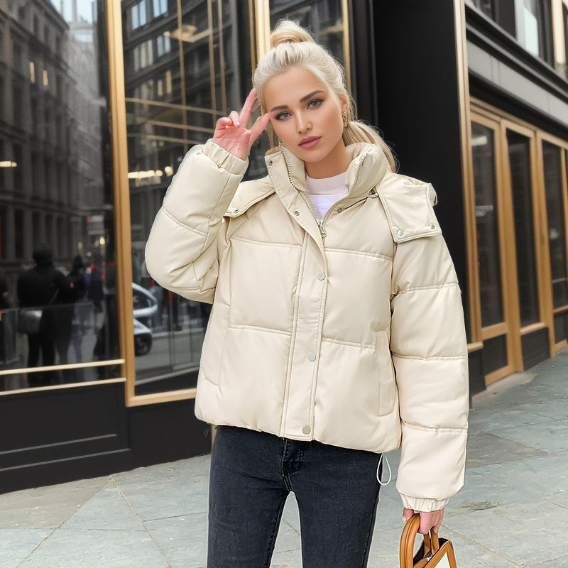 Parka de iarnă Jachetă de damă groasă și caldă la modă pentru femei Mantouri din piele PU neagră femei cu glugă cu fermoar Jachete din piele artificială Topuri