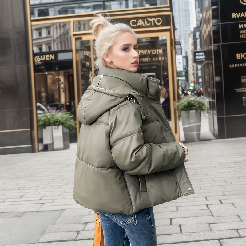 Parka de iarnă Jachetă de damă groasă și caldă la modă pentru femei Mantouri din piele PU neagră femei cu glugă cu fermoar Jachete din piele artificială Topuri