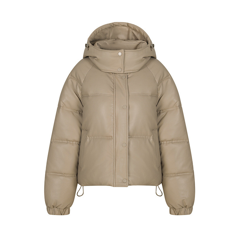 Parka de iarnă Jachetă de damă groasă și caldă la modă pentru femei Mantouri din piele PU neagră femei cu glugă cu fermoar Jachete din piele artificială Topuri