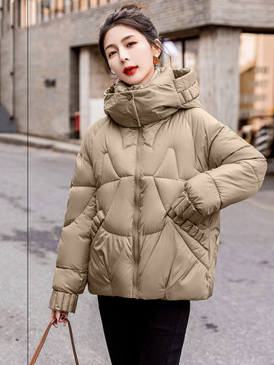 2023 m. žiemos moteriškos pūkinės striukės Itin lengvas šiltas laisvalaikio paltas Moteriška pūkinė striukė su gobtuvu Parka trumpas medvilninis paminkštintas paltas