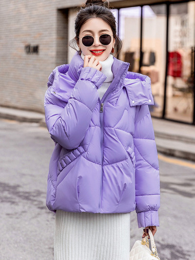 2023 m. žiemos moteriškos pūkinės striukės Itin lengvas šiltas laisvalaikio paltas Moteriška pūkinė striukė su gobtuvu Parka trumpas medvilninis paminkštintas paltas