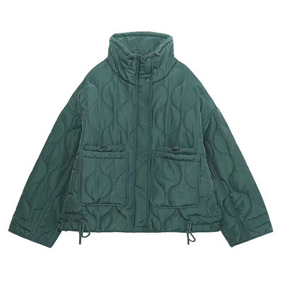 2023. Pamučna jakna Ženska parka s uzicom s velikim džepom Široka ženska deblja jakna s dugim rukavima i samostojećim ovratnikom Crna gornja odjeća