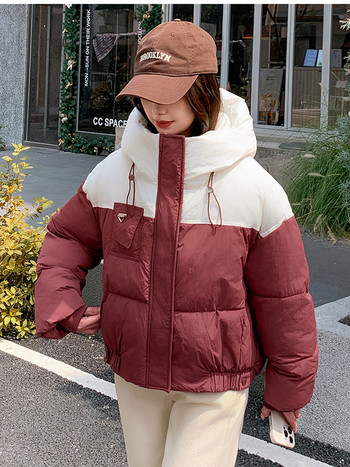 Νέο Puffer Jacket Patchwork Winter Snow Parkas Φερμουάρ Βαμβακερή επένδυση Χοντρό ζεστό παλτό Γυναικεία Ρούχα μεγάλη τσέπη Εξωτερικά ενδύματα με κουκούλα