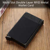Portofel inteligent Rfid cu două straturi Suport card metal Subțire subțire Portofele bărbați femei Portofel minimalist pop-up Poșetă mică neagră metal