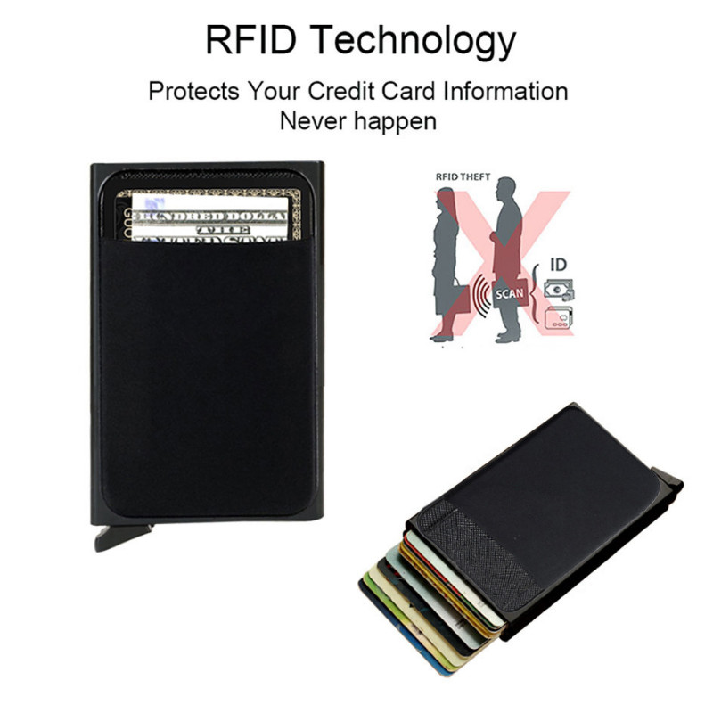Dvoslojni Rfid Smart Wallet Držač kartice Metalni Tanki Tanki Muški Ženski Pop Up Minimalistički Novčanik Mala crna Metalna torbica