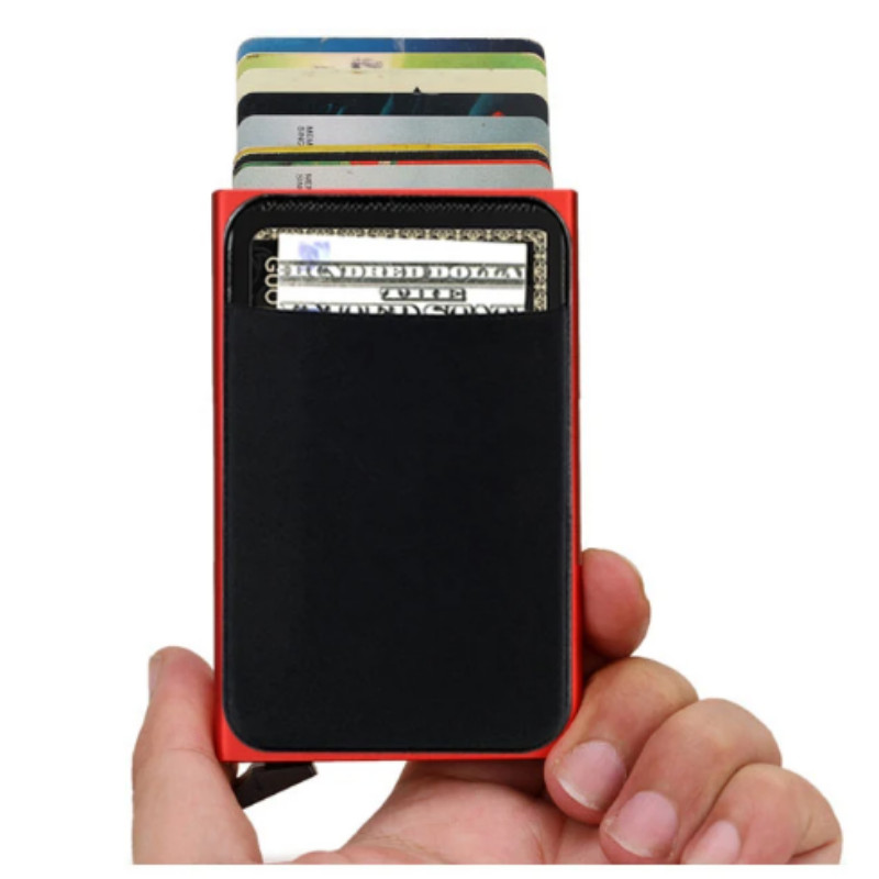 Dvoslojni Rfid Smart Wallet Držač kartice Metalni Tanki Tanki Muški Ženski Pop Up Minimalistički Novčanik Mala crna Metalna torbica