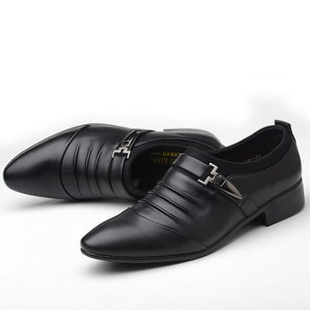 Класически бизнес ежедневни мъжки официални сватбени обувки Мъжки рокли обувки Черни кожени обувки, мъжки голям размер с остри пръсти