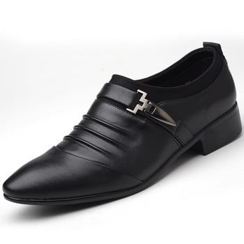 Класически бизнес ежедневни мъжки официални сватбени обувки Мъжки рокли обувки Черни кожени обувки, мъжки голям размер с остри пръсти