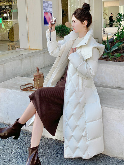 Zimske ženske donje jakne s remenom za 2023. Dugačka ženska pufer jakna s kapuljačom, podstavljene pamučne parke, deblji kaput otporan na vjetar