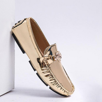 Καλοκαιρινά δερμάτινα ανδρικά παπούτσια slip-on οδήγησης μοκασίνια Loafers γραφείου Αναπνεύσιμα χρυσά ασημί Casual Zapatos Hombre