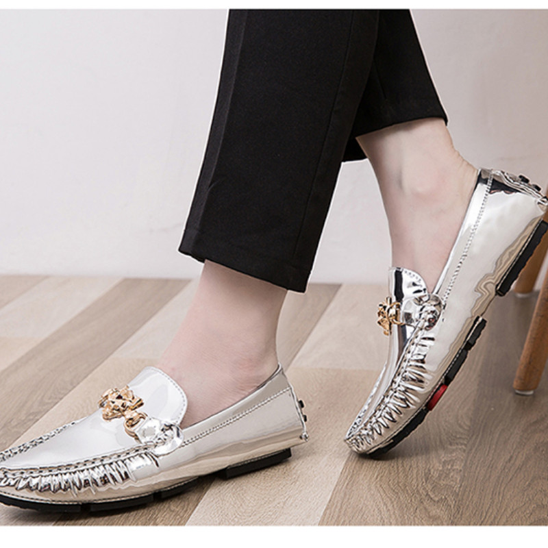 Ljetne kožne cipele Muške natikače Mokasine za vožnju Uredske natikače Prozračne zlatne srebrne ležerne Zapatos Hombre