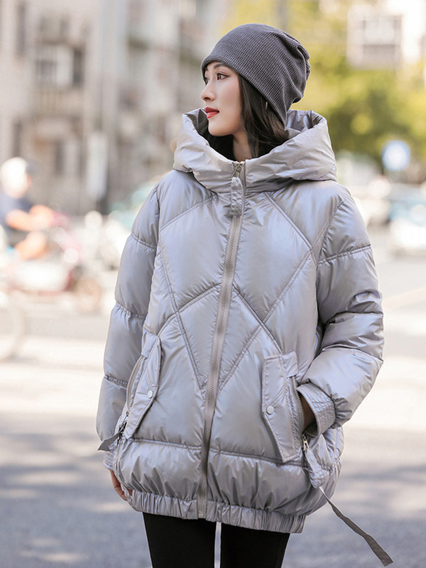 Sjajni kaput parka Ženska modna deblja zimska široka jakna s kapuljačom 2023. Ženski kaput Otporan na vjetar Topla gornja odjeća otporna na kišu