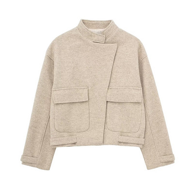 2023, toamnă iarnă, jachetă vintage cu buzunar mare pentru femei, cu mânecă lungă, topuri șic din lână, îmbrăcăminte casual pentru femei, pardesiu largi