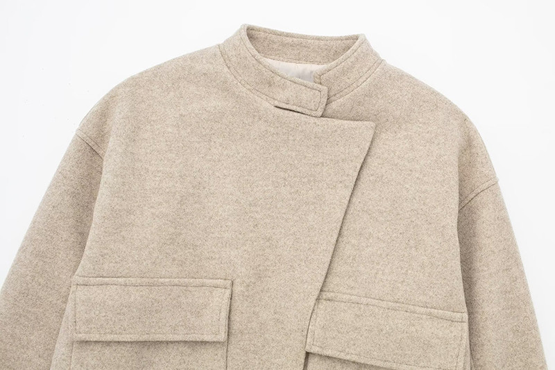 2023, toamnă iarnă, jachetă vintage cu buzunar mare pentru femei, cu mânecă lungă, topuri șic din lână, îmbrăcăminte casual pentru femei, pardesiu largi