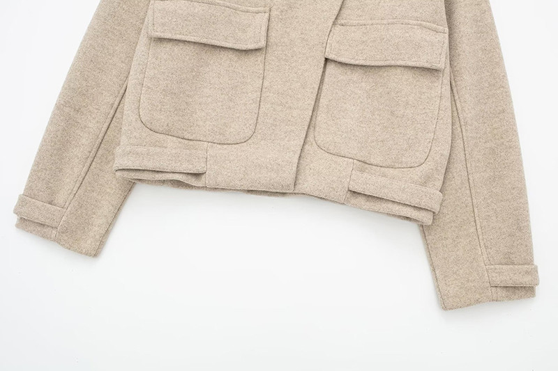 2023, toamnă iarnă, jachetă vintage cu buzunar mare pentru femei, cu mânecă lungă, topuri șic din lână, îmbrăcăminte casual pentru femei, pardesiu largi